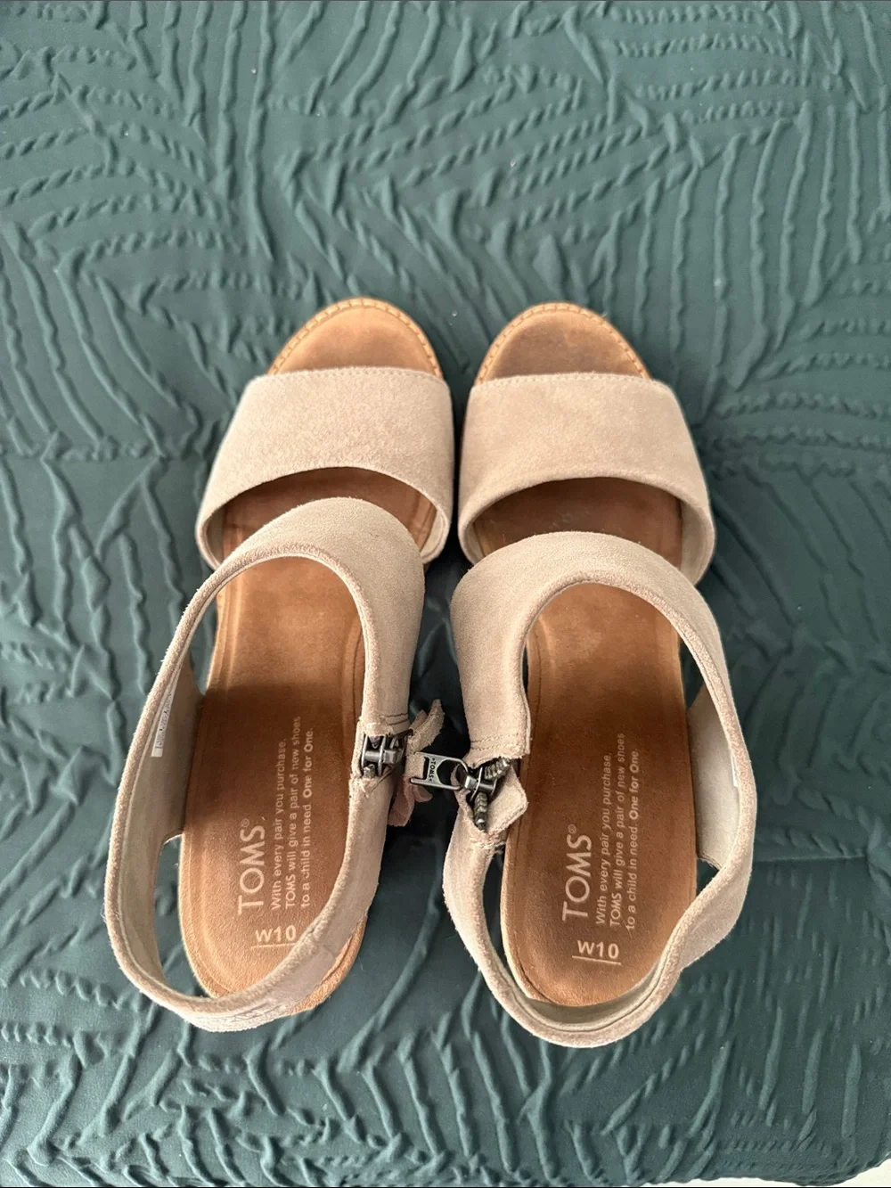 TOMS Beige Suede Block Heel Sandals
